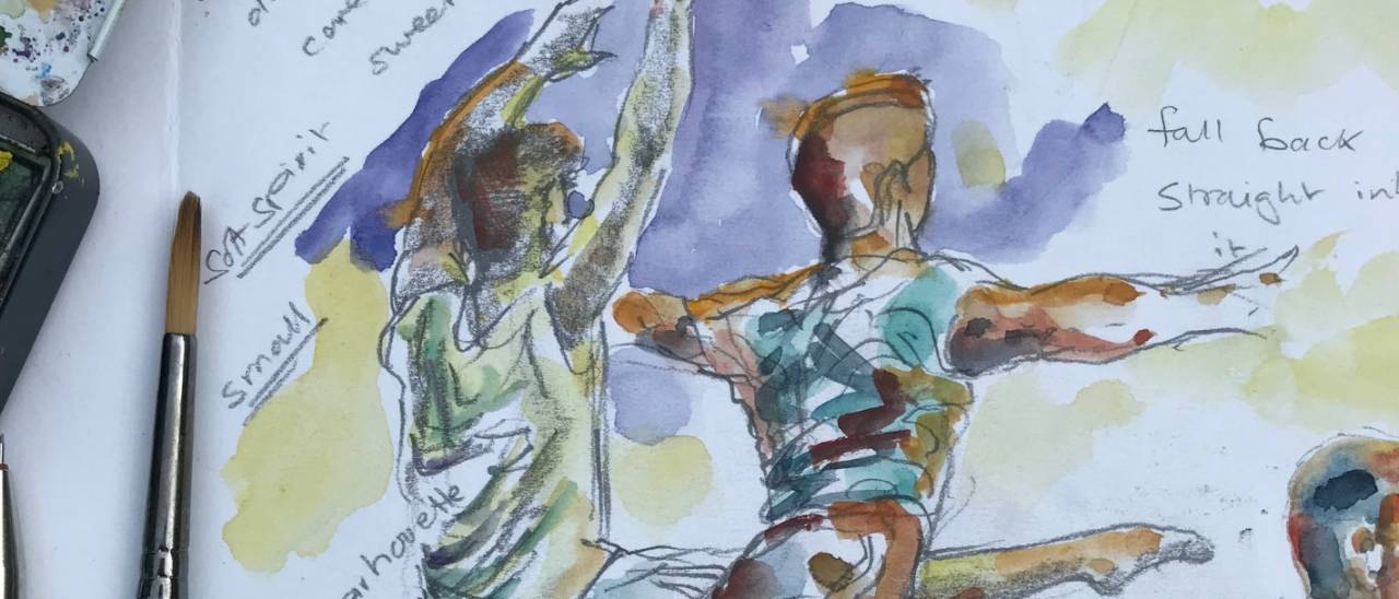 Water colour painting of dancers
