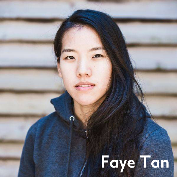 Faye Tan in a navy hoodie