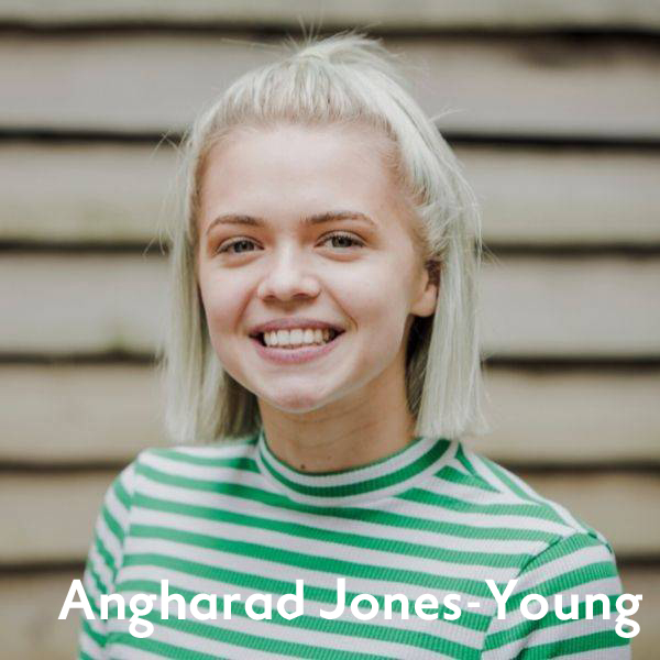 Angharad Jones-Young in a green and white striped shirt