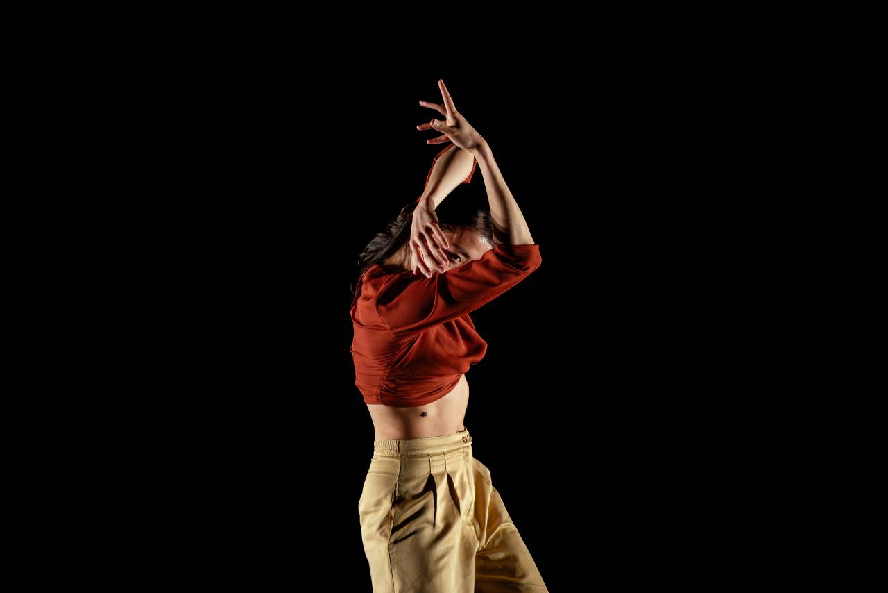 Jill improvising in a rusty shirt and tan trousers 